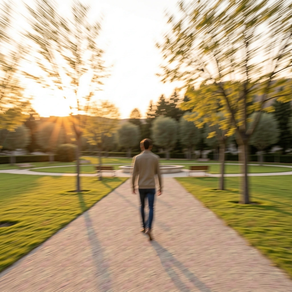 Persona caminando al atardecer